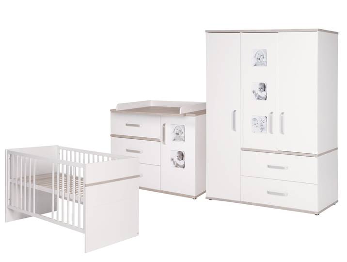Kindermöbelset 'Moritz‘, 3-teilig, mit Kinderbett 70 x 140 cm, Wickelkommode breit & Schrank, weiß