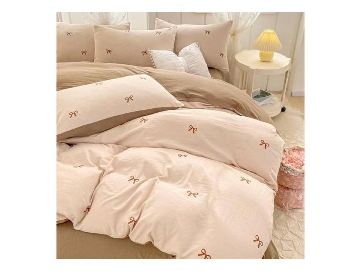 LuxusKollektion Jugendbettwäsche Bettwäsche 135x200 Mädchen Schleifen Beige/Braun