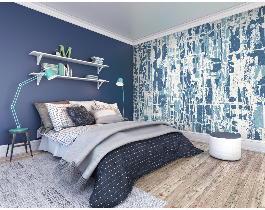 Metro Lane Letterpress Graffiti Matte Roll Denim Blue Matt 280cm L x 350cm W