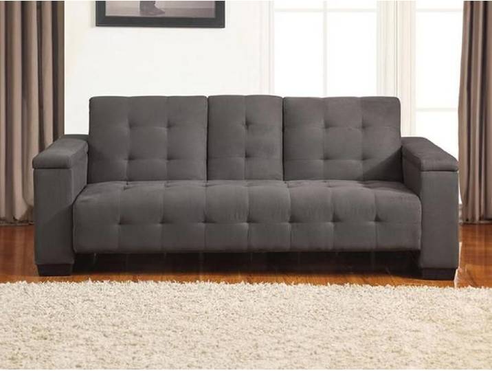 Canapé convertible 3 places DEVONSHIRE - VENTE-UNIQUE - Microfibre Gris - Tablette rabattable