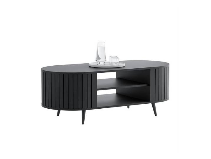yourhouse24 Couchtisch LINNEA Oval 104cm mit Ablage Lamellen Kaschmir/Schwarz (1x Couchtisch), Ovale Form im Lamellen-Design