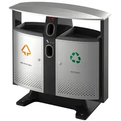 Mülltrennsystem Abfallbehälter 2 x 39 L Aluminium Grau separates Fach zur Batterie Entsorgung, feuerfest