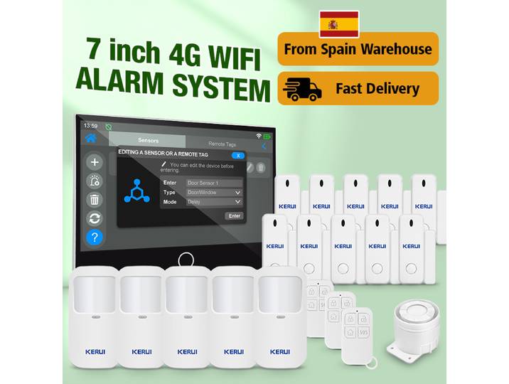 Livraison rapide KERUI Tuya WiFi + 4G système d'alarme domestique définit avec écran tactile de 7 pouces de Protection de sécurité d'alarme ES Warehouse G70