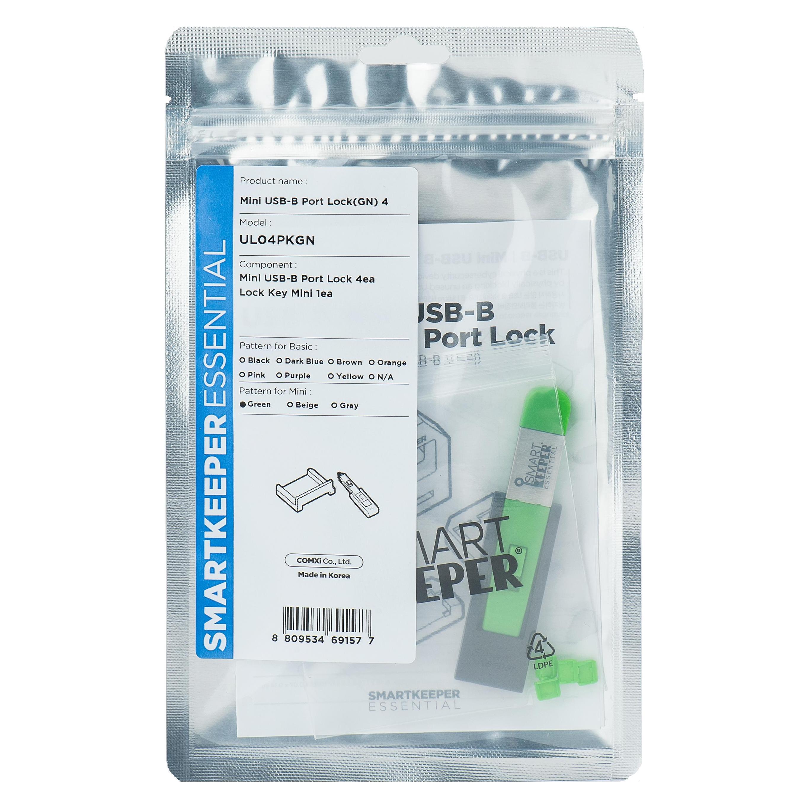 Smart Keeper 4 x Mini USB B-Port Schlösser mit 1 x Mini Typ Schlüssel (UL04PKGN)