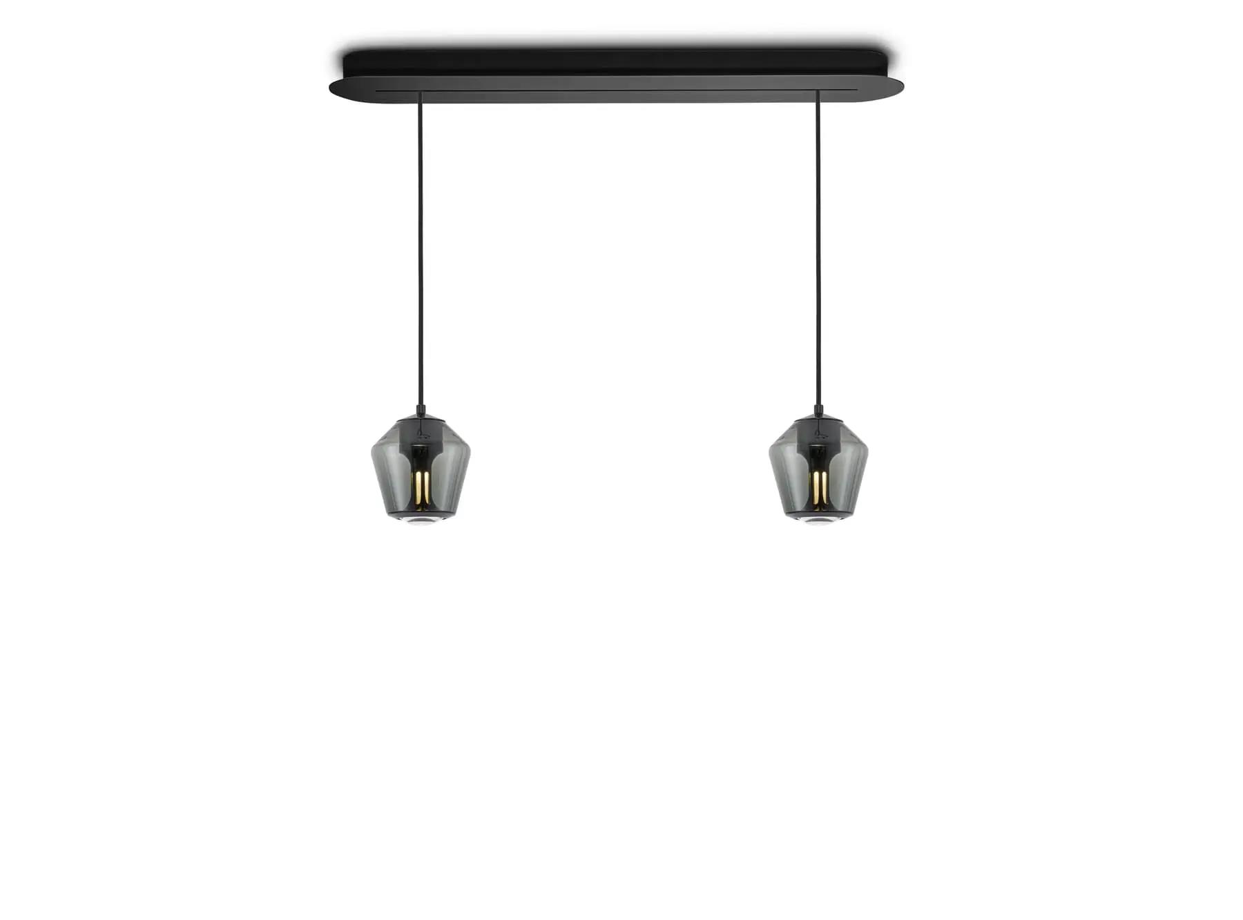 Less´n´more ETHICS LED-2er-Pendelleuchte, Schiene 84 cm, innen Schwarz, Rauchgrau, Casambi E-2GPL-840-C2-KSS-GG 4251908599585