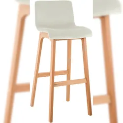 Décoshop26 - Barhocker x1 4-beiniges Holzgestell cremefarbener Samtsitz skandinavischer Stil 10_0005830