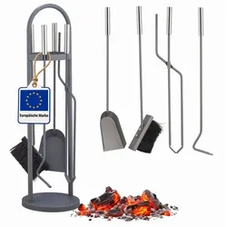Relaxdays Kaminbesteck modern 5-teilig Grau,Silber