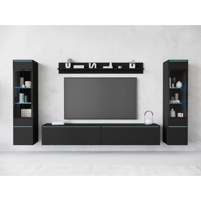 Wohnwand HOME AFFAIRE "VERA II", schwarz (graphit schwarz matt), B:260cm H:130cm T:33cm, Kastenmöbel-Sets, Wohnwand, Vitrine mit Verglasung, stehend und hängend, inklusive Beleuchtung