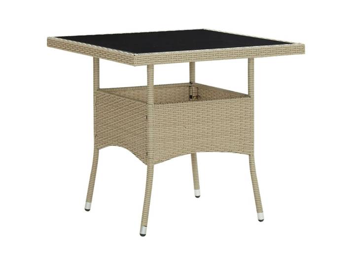 vidaXL Table de jardin beige poly rotin et verre