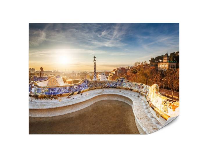 FOTOTAPETE für Wohnzimmer Sonnenaufgang Barcelona Denkmäler 200x140