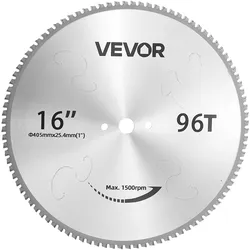 VEVOR Sägeblatt 406,4 mm 96 Zähne Cermet-beschichtet Kalttrennsägeblatt, Kompatibel mit Kappsägen, 4000 Schnitte, Schneiden Glatter Oberflächen ohne Grate, Geräuschreduzierung, Wärmeableitungslöcher