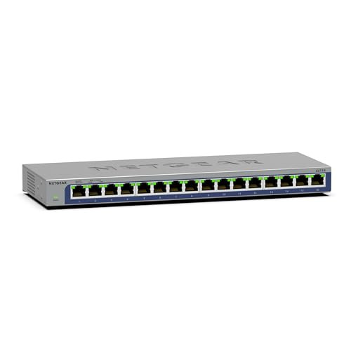 Netgear GS116 Unmanaged 16-Poorts Gigabit Ethernet Netwerk Switch, Grijs