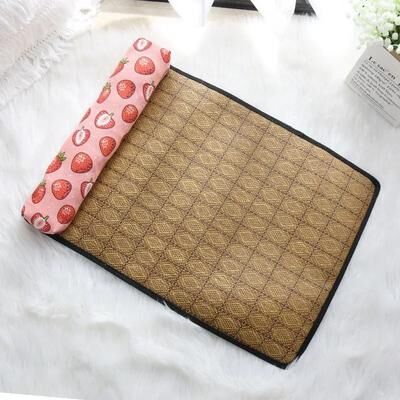 Uplift Treasures Natural Cooling Rattan Pet Bed Mat pink Strawberry m
