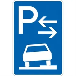 Verkehrsschild VZ315-58, Parken halb auf Gehwegen rechts (Mitte), Alu, RA2, 600x900 mm