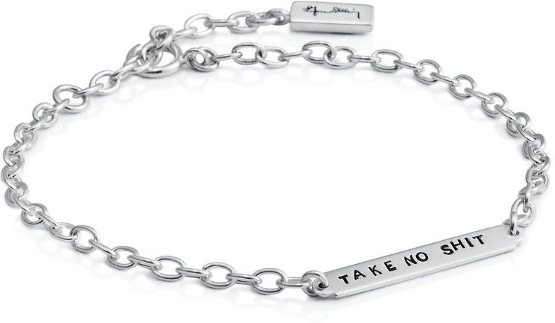 Efva Attling Power Plates "Take No Shit" rannekoru, hopeaa
