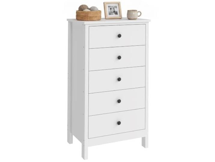 HOMCOM Kommode mit 5 Schubladen, Schmale Schlafzimmerkommode, Weiß Aufbewahrungsschrank, Sideboard für Wohnzimmer und Flur, 50 x 35 x 90 cm