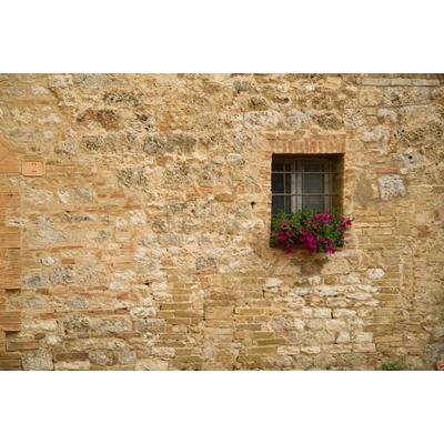 Fototapete PAPERMOON "STEIN-WAND-FENSTER TOSKANA ITALIEN BLUME MAUER ALTSTADT", bunt, B:4m L:2,6m, Vlies, Tapeten