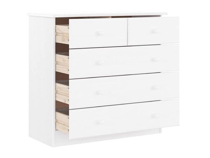 Weiße Kommode 77 x 35 x 73 cm Massivholz Kiefer 5 Schubladen, Holzknöpfe, einfache Reinigung, Kippschutz, Schlafzimmer