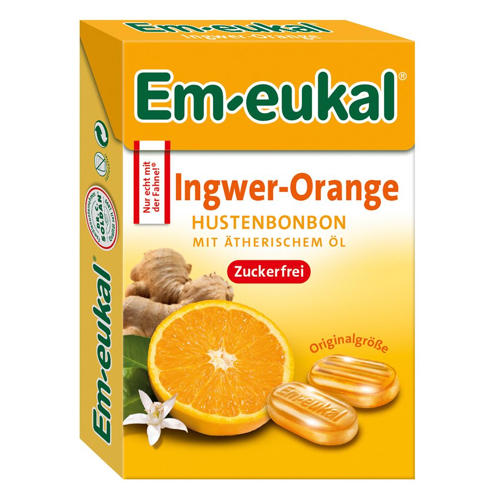 Em-Eukal Bonbons Ingwer Orange zuckerfrei Box 50 g