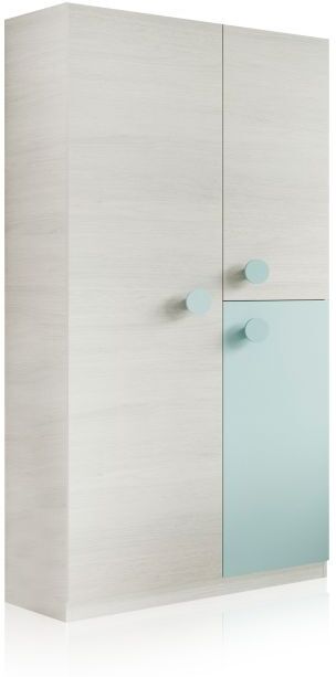 duehome Armario juvenil de 3 puertas 90x200 cm Yuki - Blanco Alpes - Verde Acqua