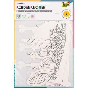 Folia Bastelset 23307 Kinderkronen Märchen, 3 Stück, in 3 Formen sortiert, aus Pappe, weiß