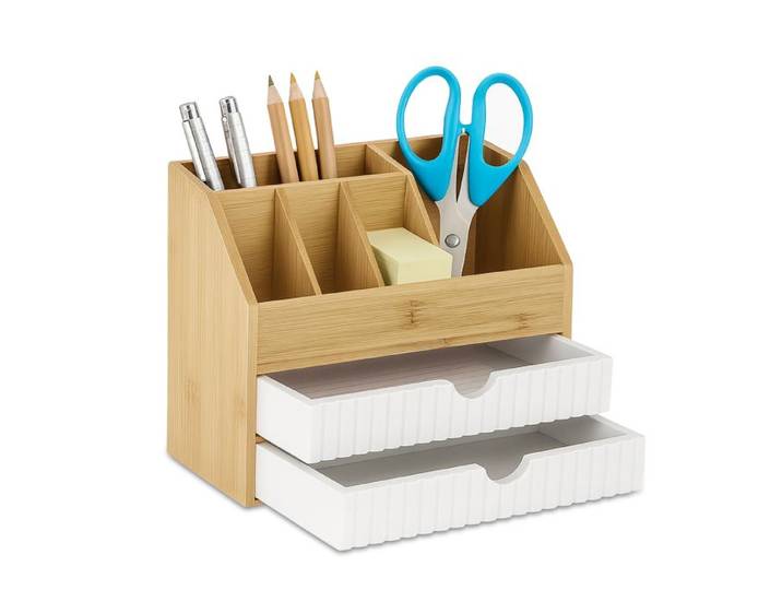 Relaxdays Schreibtisch Organizer Bambus