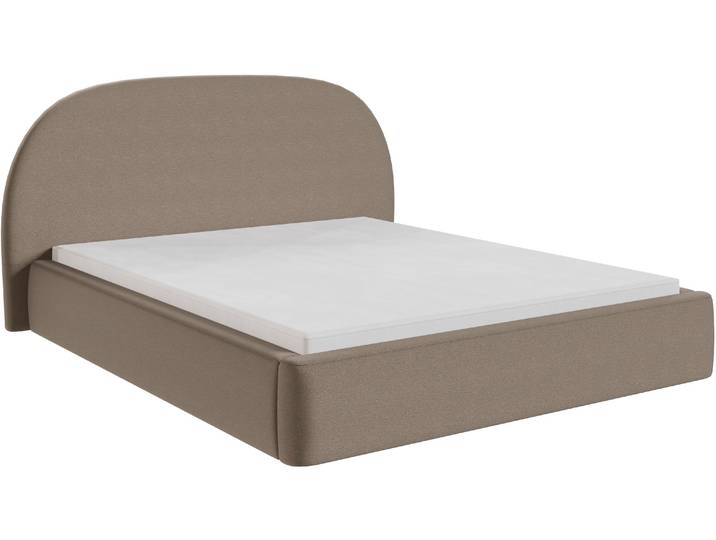 Polsterbett FORTE Aura , beige (hellbraun, hellbraun), B:197cm H:33cm L:219cm, Der Bezugsstoff Vibe ist ein hochwertiger Chenille-Stoff mit matter Oberfläche. Er überzeugt durch hohe Strapazierfähigkeit, REACH- und OEKO-TEX-Zertifizierung und ist antiallergen sowie schwer entflammbar – ideal für den täglichen Gebrauch., Betten, Polsterbett, abgerundetes Kopfteil