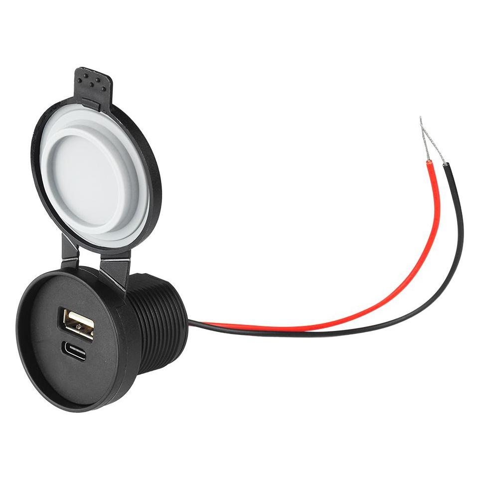 Lasmex Versenktes Auto-/Motorrad-/Boots-Ladegerät: USB-A + USB-C 5V/3,1Amax., Eingang: 12V/24V IP67 (LXG530)