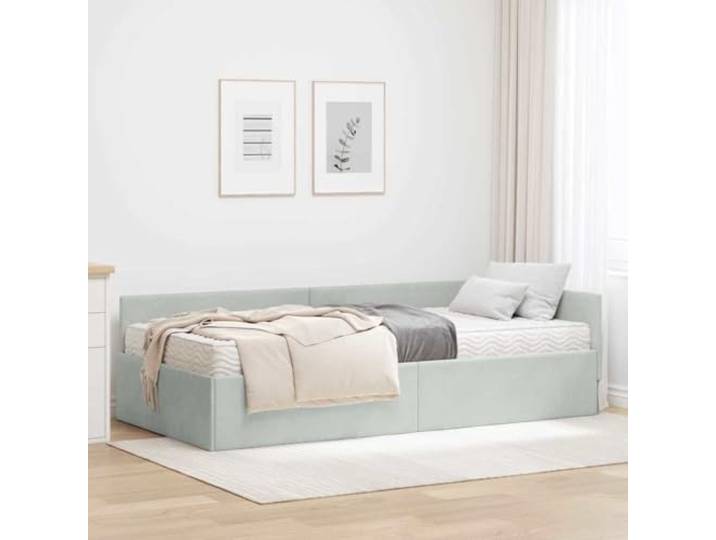 Samt Eckbettgestell mit robustem Sperrholz Schlafzimmer Einrichtung 80 x Eckbettgestell mit Matratze Samt Hellgrau 2er Set Einzelbett 80x200 Komfortables Polsterbett mit verstellbarem Kopfteil