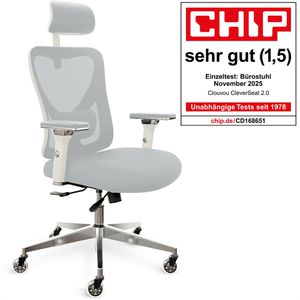 CLOUVOU Bürostuhl CleverSeat, cremeweiß, Stoff / Netz, mit Kopfstütze, bis 150 kg