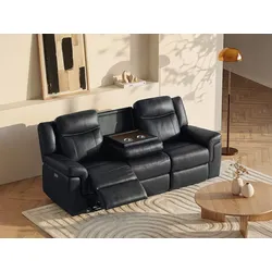 Relaxsofa elektrisch 3-Sitzer - Leder - Schwarz - mit Getränkehalter - KENNETH