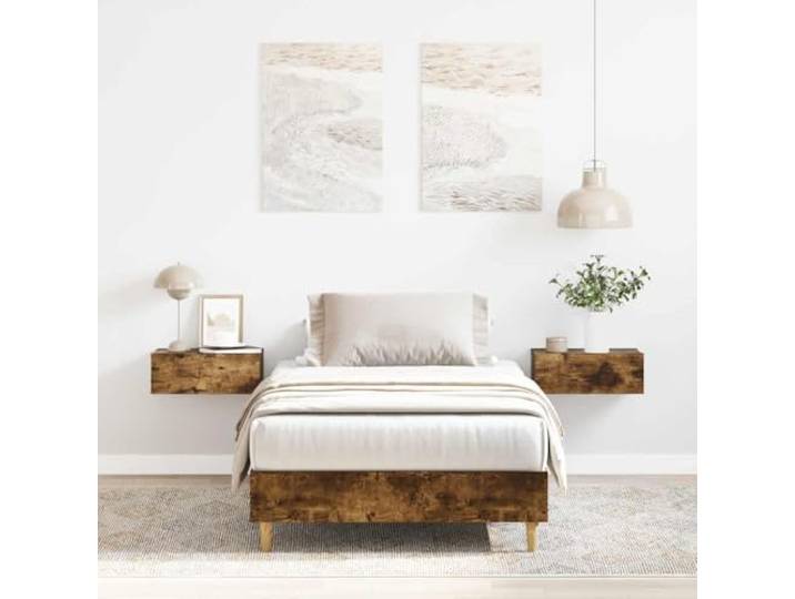 RJPLMFV Bettgestell, Holz, Technik, Raucheiche, 75 x 190 cm Lattenrost inklusive, robuste Füße, glatte Oberfläche, feuchtigkeitsbeständig