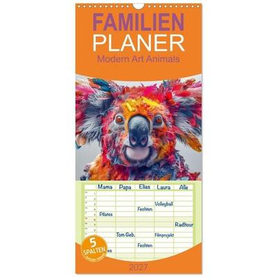 Familienplaner 2027 - Modern Art Animals mit 5 Spalten (Wandkalender, 21 x 45 cm) CALVENDO