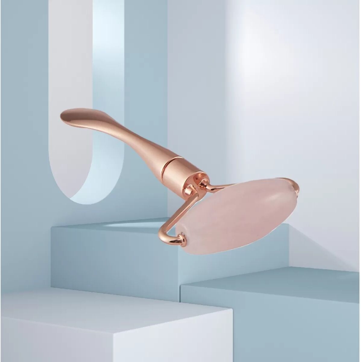INF Rouleau de Quartz Rose et Bâton de Crème pour les Yeux - Masseur Métallique 3D pour Lifting et Amincissement du Visage