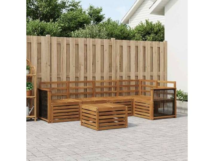 HFMDRMU Outdoor Möbelset Akazienholz 5-teiliges Ecksofa Set Natur Massivholz Akazie für Garten Terrasse modernes Design mit klaren Linien langlebiges wetterfestes modulares Sofa Set