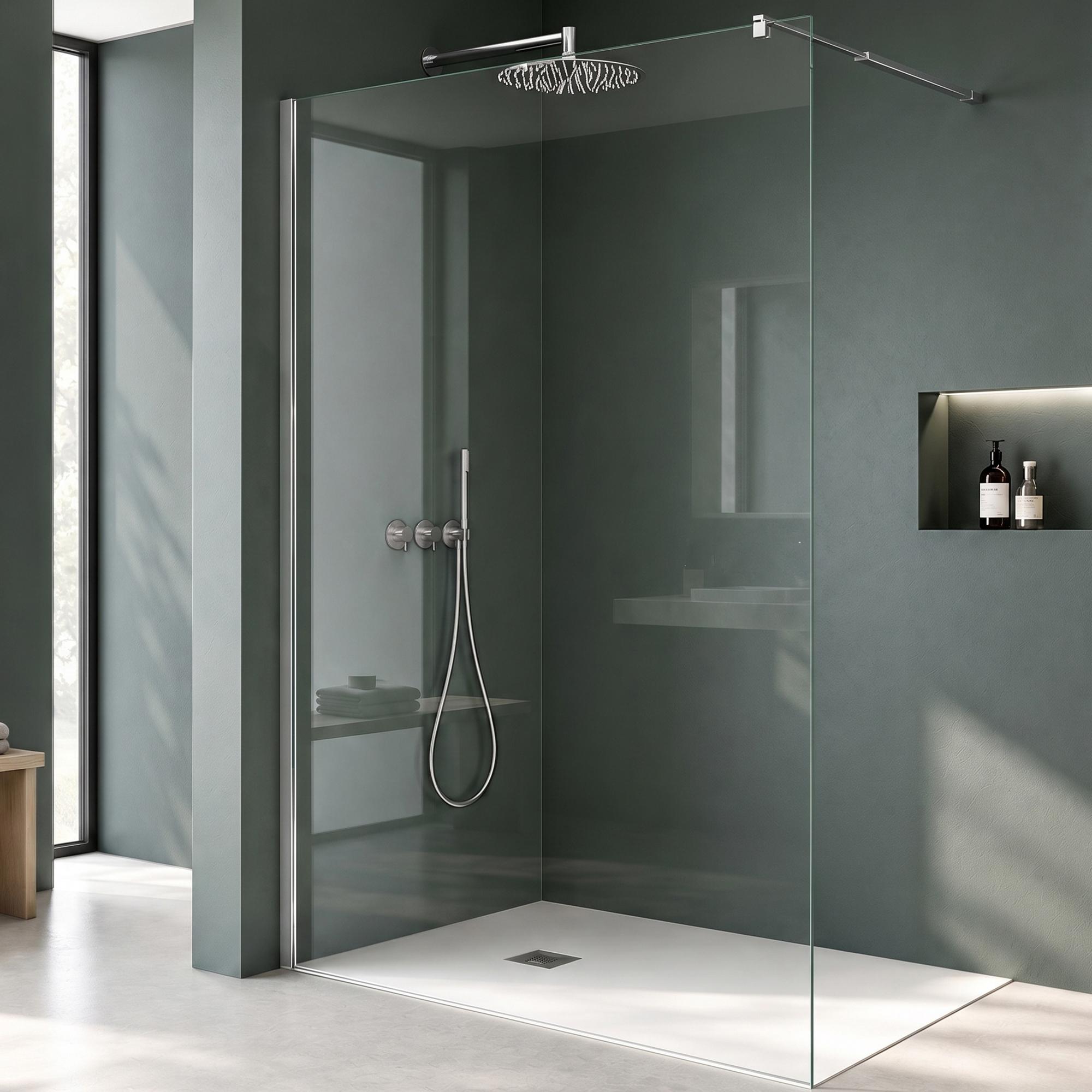 Mai & Mai Walk-In Duschwand Duschabtrennung 160x200cm 10mm Klarglas mit Nebenteil ESG-Sicherheitsglas mit Nanobeschichtung Bremen02K Plus