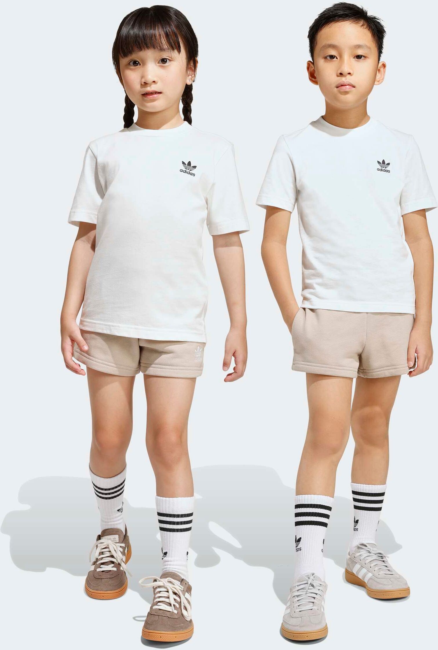 T-Shirt & Shorts ADIDAS ORIGINALS "KIDS UND SET", Mädchen, Gr. 128, beige (stone khaki), Obermaterial: 100% Baumwolle, KOB Set-Artikel T-Shirt & Shorts stone khaki 128