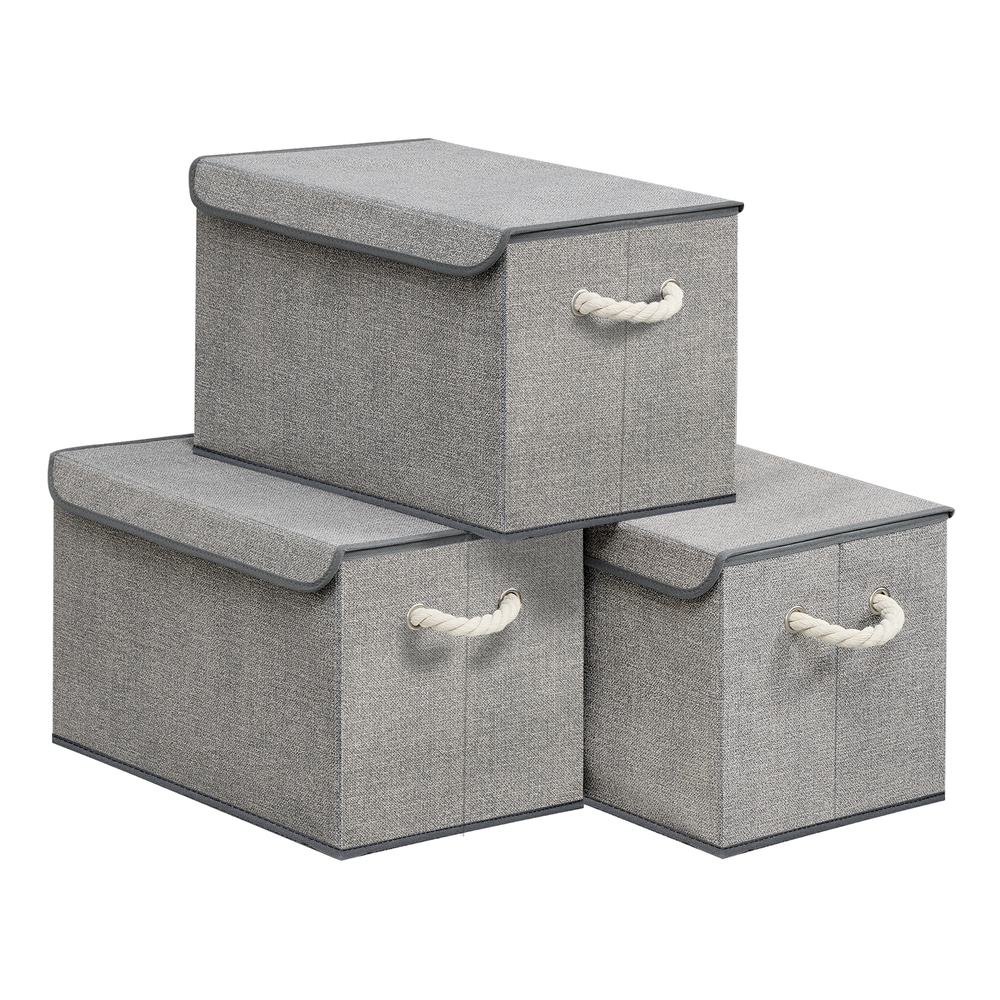 SONGMICS Aufbewahrungsbox mit Deckel 3er Set taubengrau RFB050GD01