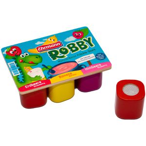 tanner Kaufladen-Zubehör 0997.2, Ehrmann Robby Früchtequarkbecher, aus Holz