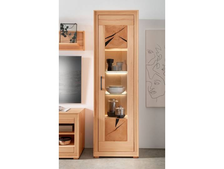 Glasvitrine Tim in Kernbuche massiv – Montierte Lieferung – 3%-Vorkasse-Rabatt