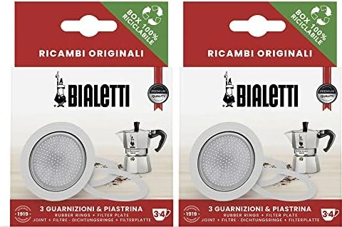 Bialetti Dichtungen (3 Stk.) + Sieb für Aluminium-Mokkakannen 3tz-4tz