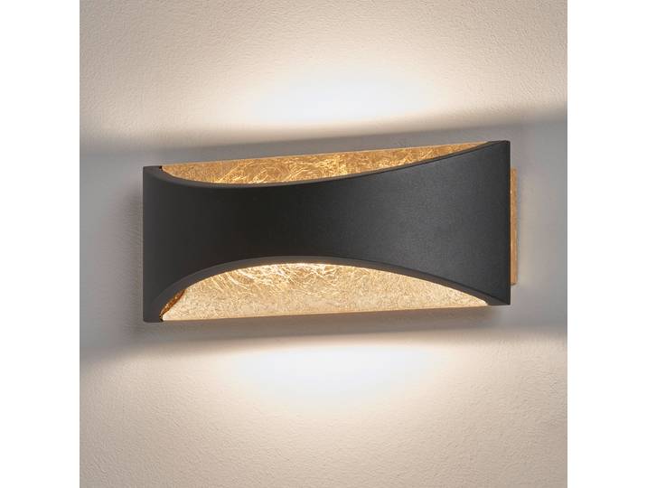 LED-Wandleuchte 23 x 9 x 8cm Schwarz/Gold Eisen, lackiert Acrylglas LED-Platine