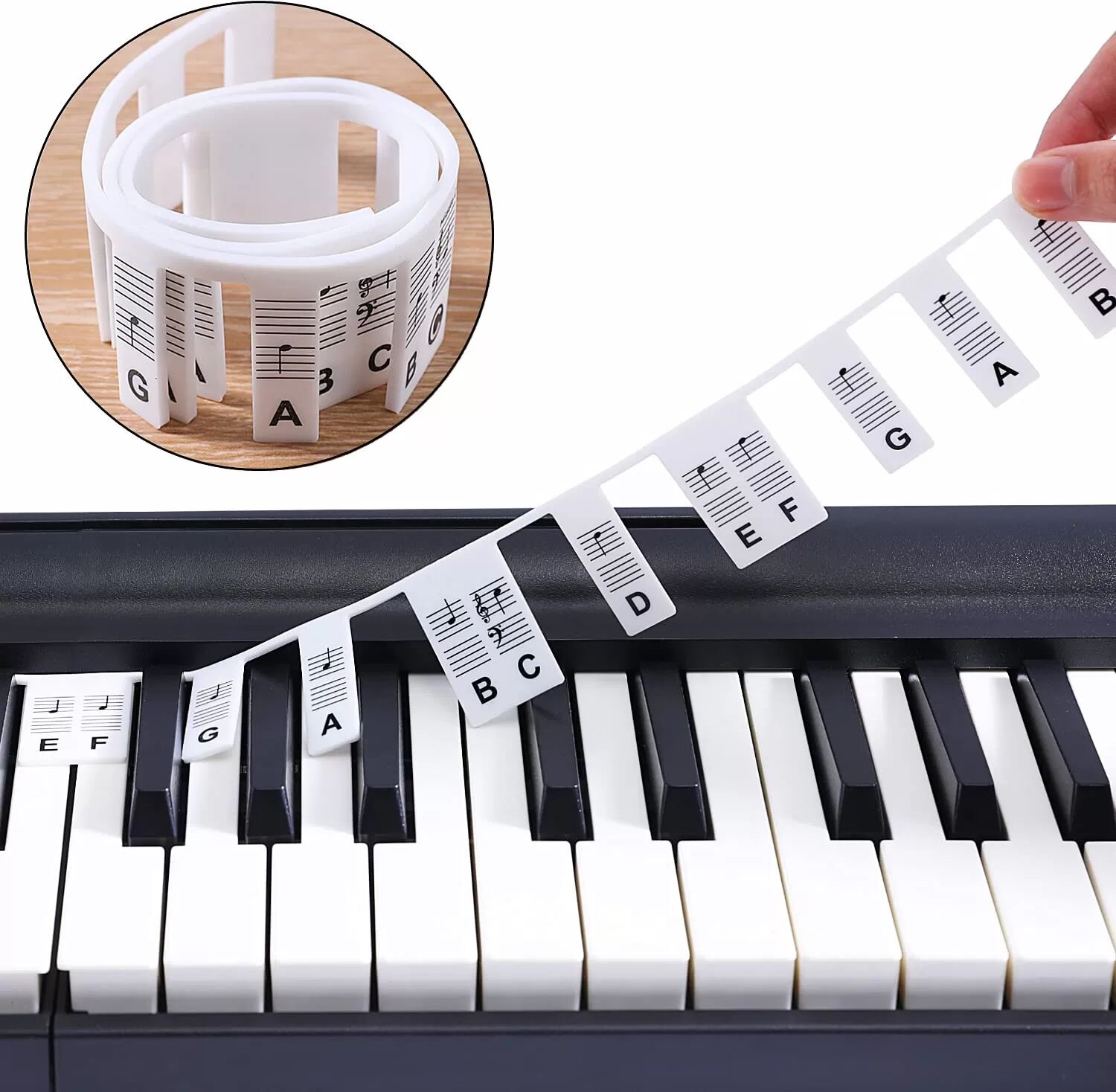 INF Abnehmbare Notenaufkleber für Klavier/Keyboard 61 Tasten Mehrfarbig Weiß