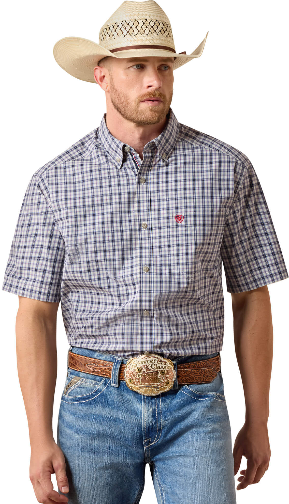 Men's Pro Series Barry Classic Fit Shirt in Evening Blue Plaid, Size: XL by Ariat