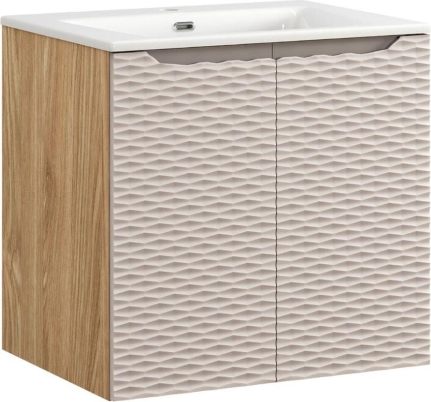 Badezimmer-Set YOKA beige: 60 cm Unterschrank mit Türen + Einbauwaschbecken