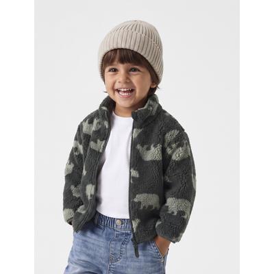 Plüschjacke NAME IT "NMMMONICO TEDDY JACKET AOP NOOS", Jungen, Gr. 104, jungle grün, Teddy, Obermaterial: 100% Polyester, bedruckt, normal normal, elastischer Bund, Jacken, Kunstfaser, normal geschnitten