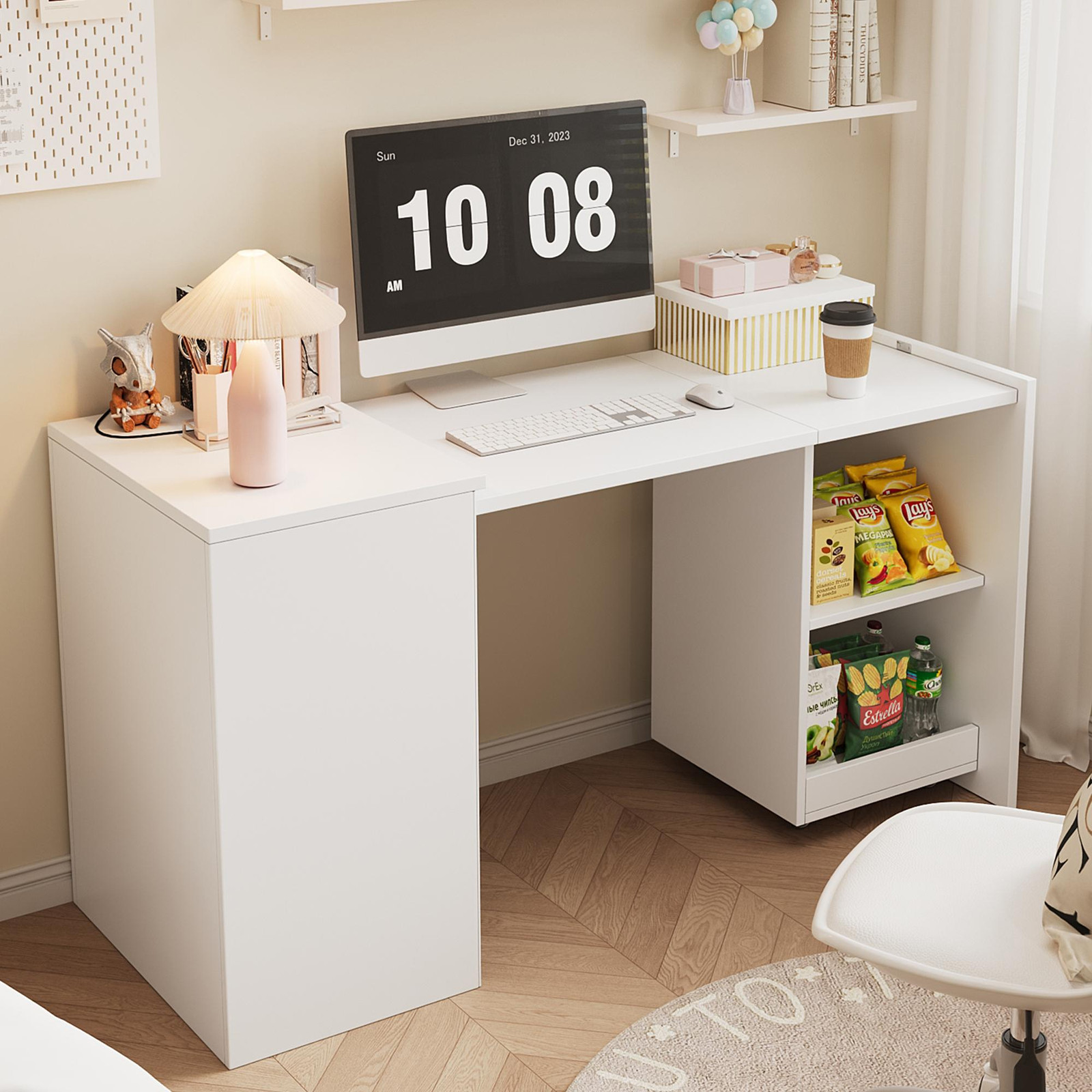 Flieks Multifunctioneel computerbureau met twee opbergvakken, wit, B/D/H: 126 x 55 x 75 cm