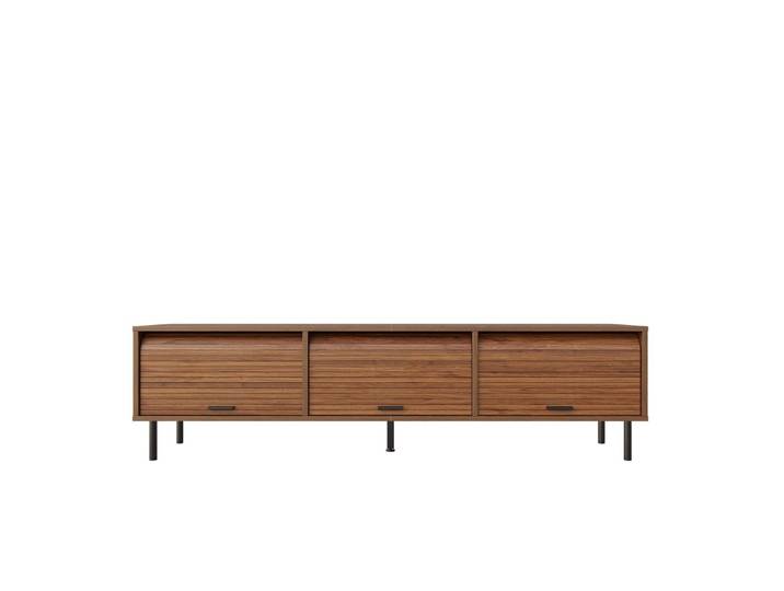 Meuble tv effet noyer à 3 portes coulissantes, style rétro 180cm