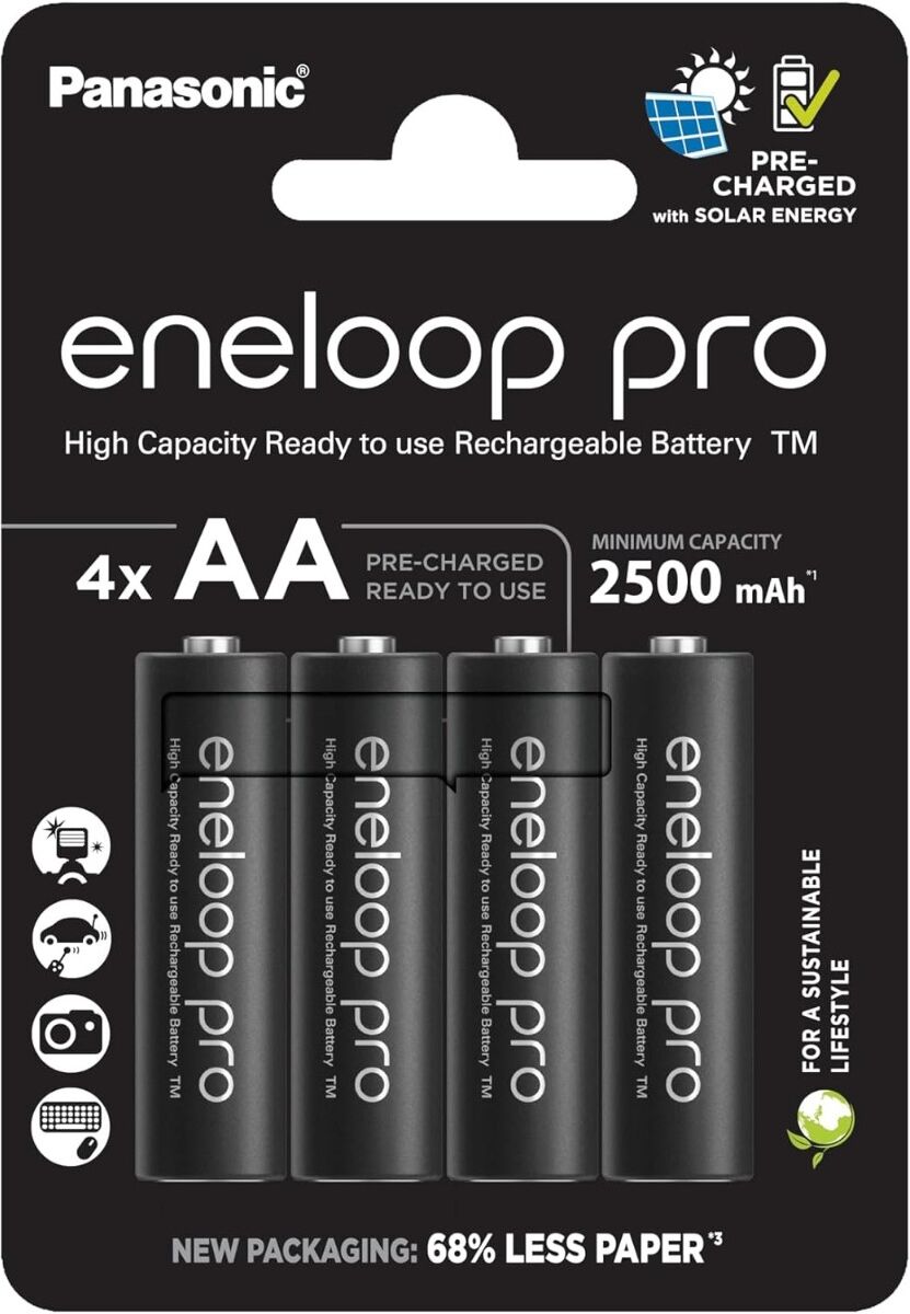 Panasonic Eneloop Pro AA 2500mAh Ni-MH Batteries HR-3UWXB-4BP BK-3HCCE/4BE