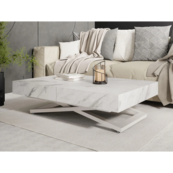 COUCHTISCH Cavetta U höhenverstellbar ausziehbar, Marmor Weiß 120-200/80/27-76 cm